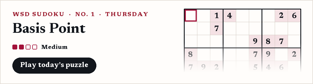 WSD Sudoku, Thursday: Basis Point, a medium puzzle.