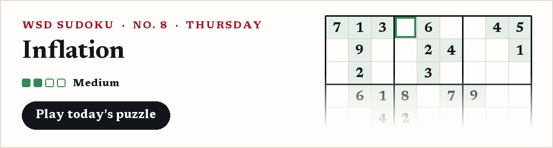 WSD Sudoku, Thursday: Inflation, a medium puzzle.